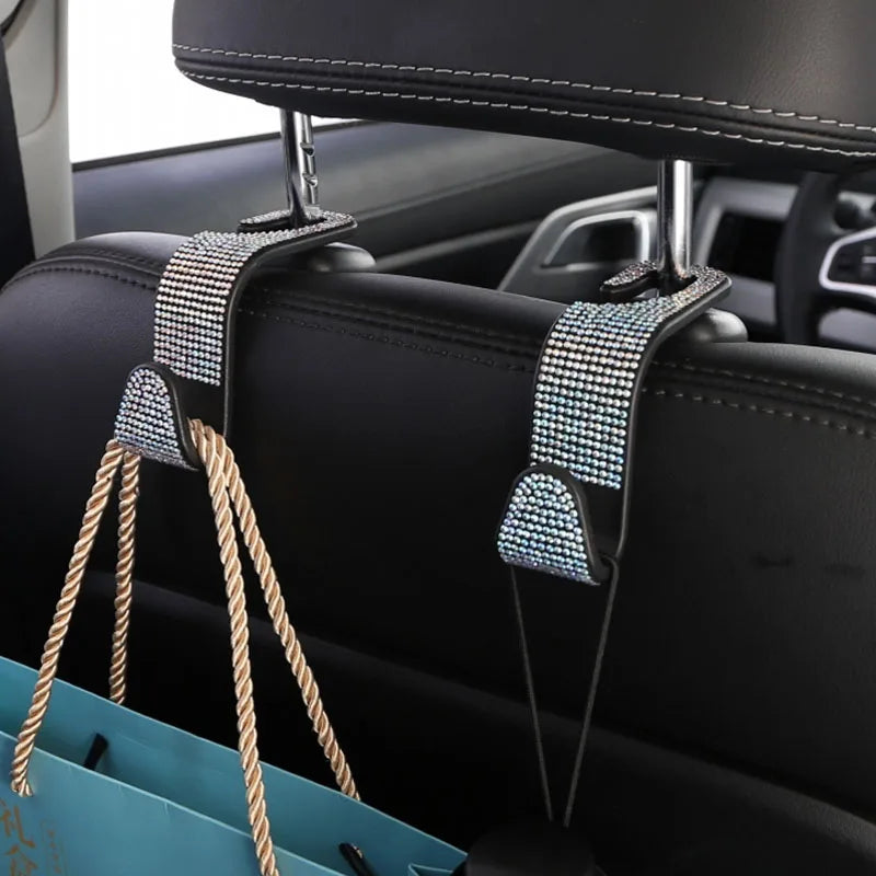 2Pcs Bling Diamond Car Seat Back Hook Hanger